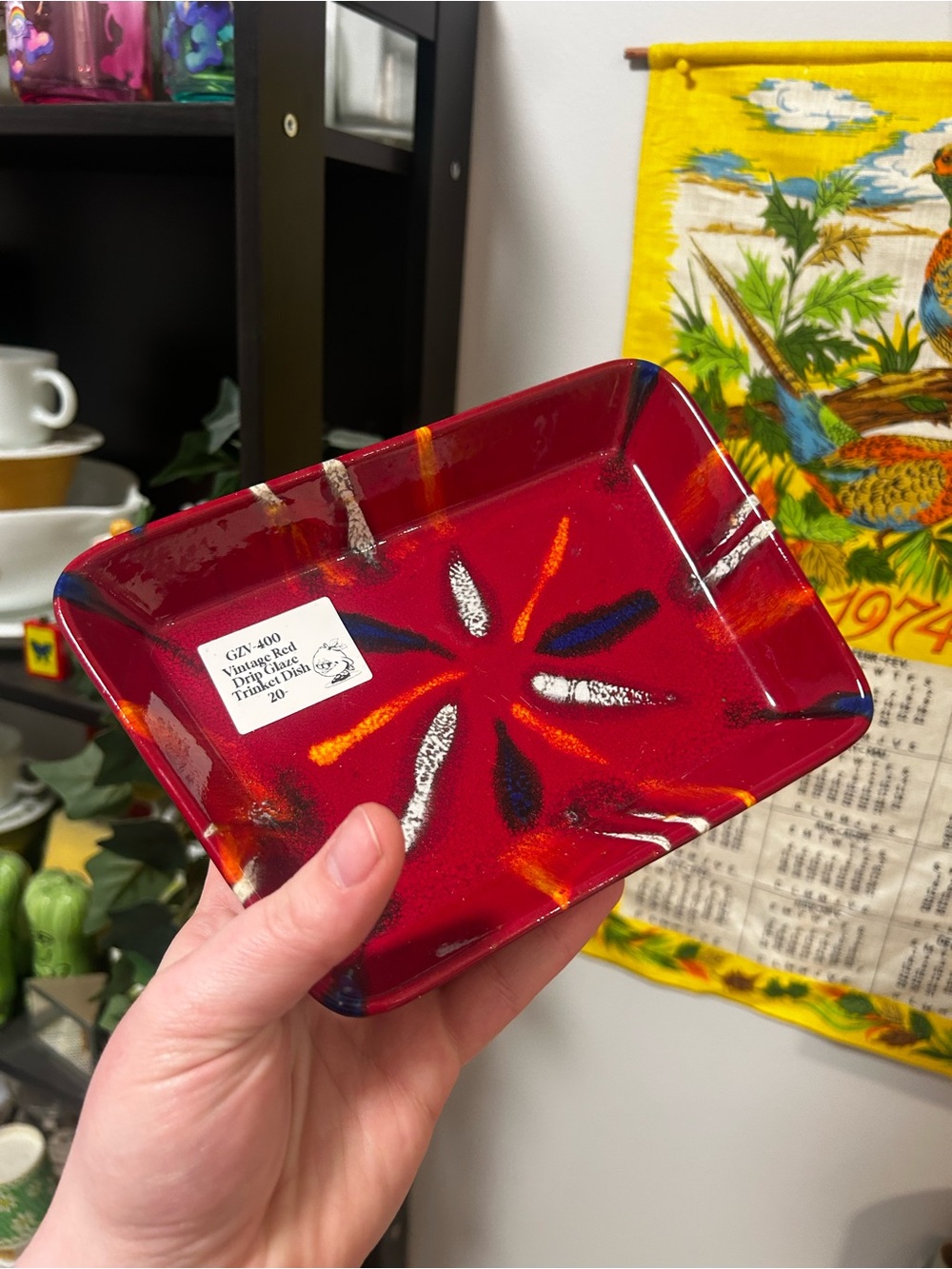 Vintage Red Drip Glaze Decorative Ceramic Trinket Jewlery Tray